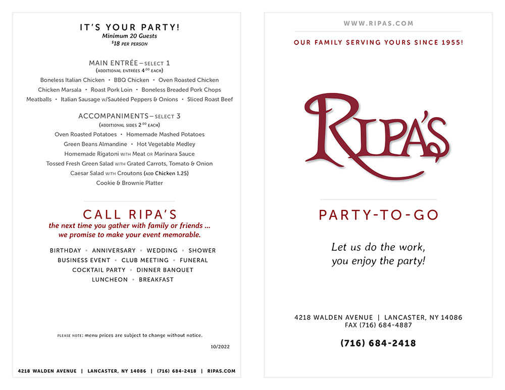 Party-to-Go Menu 1