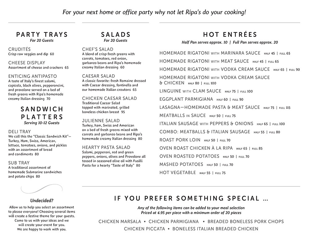 Party-to-Go Menu 2